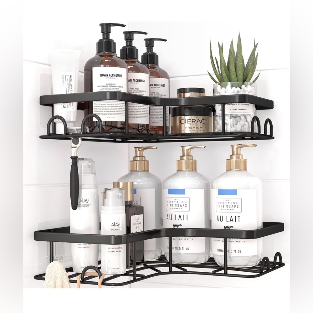Stainless Steel Corner Shower Caddy 2 Pack Black Medium No Drilling